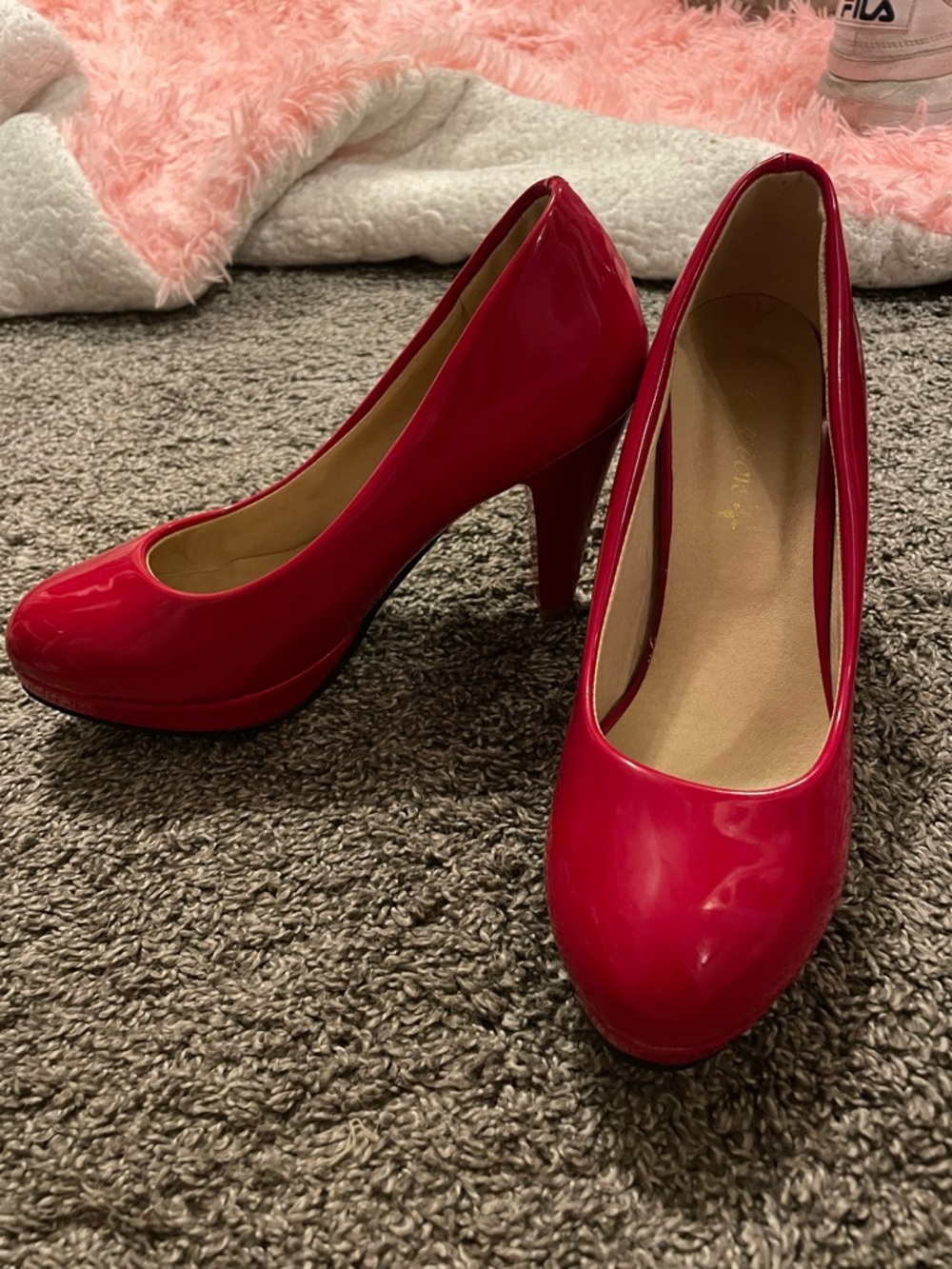 Women's Red Patent High Heel Pumps - Elegant Platform Stilettos